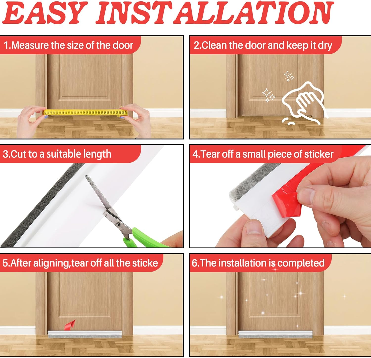 2 Pcs Door Sweep for Bottom of Door with Brush