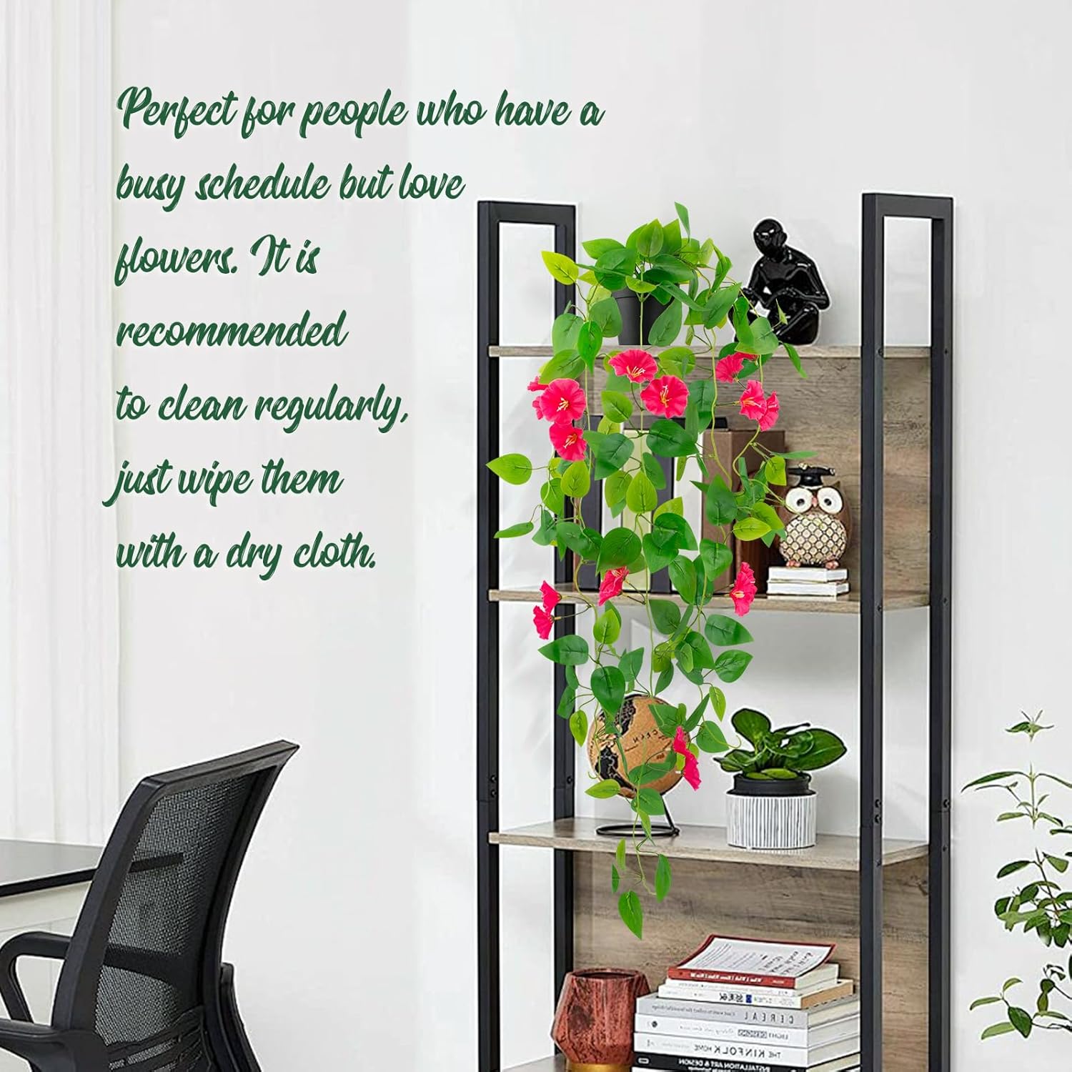 LOYWREE Artificial Hanging Potted Plant 39in Red Vine with Flowers for Home Office Decor