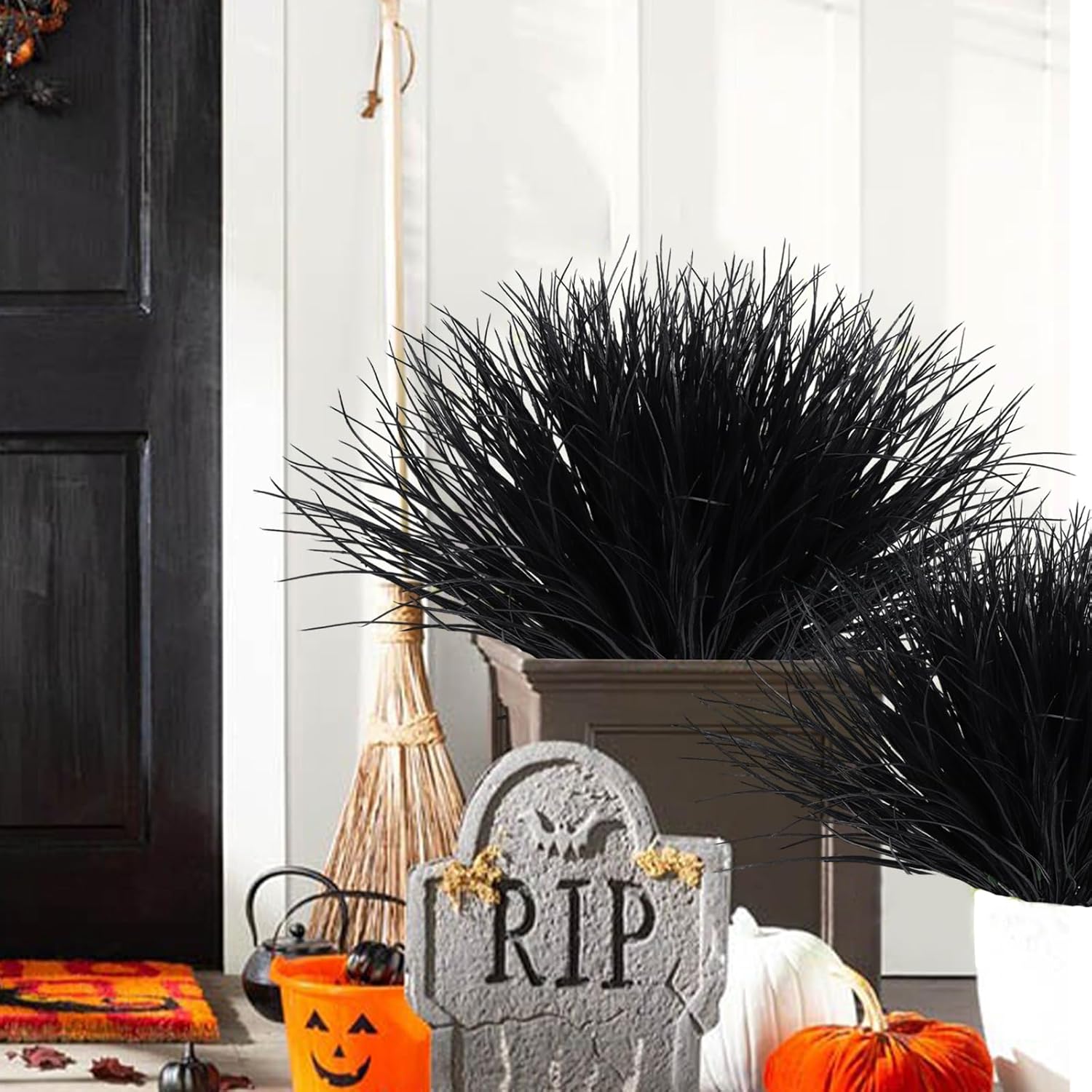 Fake Black Plants Artificial Grass for Outdoor Halloween Decor 12Pcs