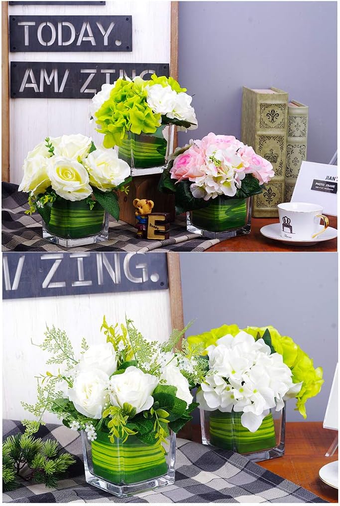 Artificial Flowers in Glass Vase Mini Potted Plant for Home Wedding Decor