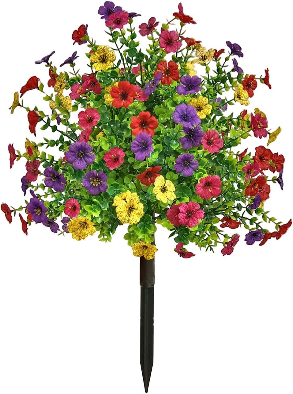Artificial Boxwood Topiary Ball Trees with Red Flowers 23 Inch UV Resistant