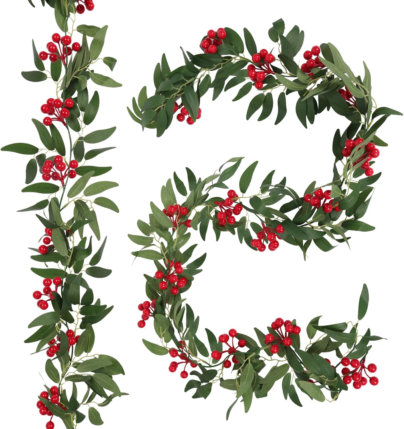 Artificial Hanging Willow Vines with Red Berries Christmas Garland 2Pcs