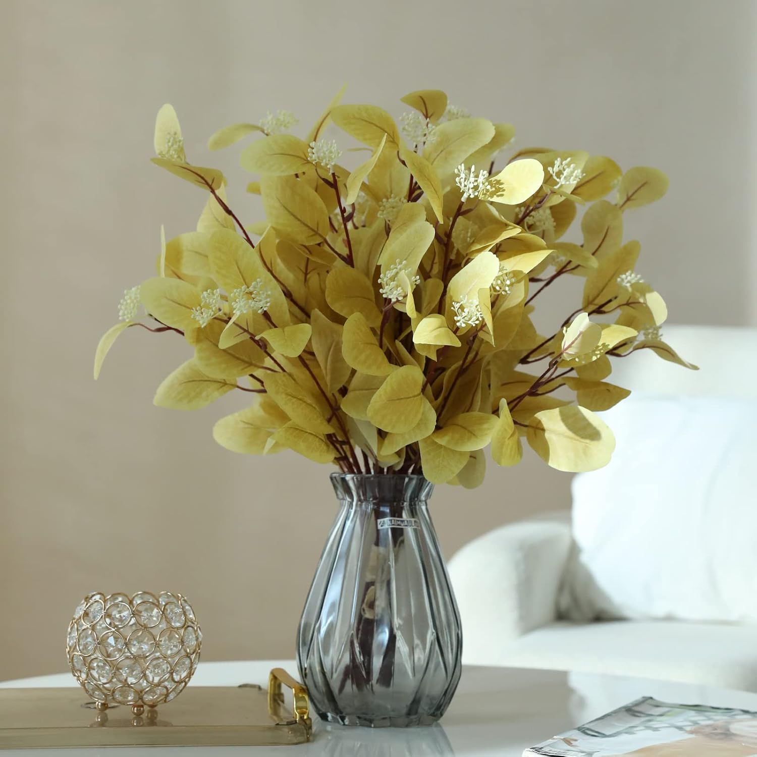 12Pcs Artificial Eucalyptus Stems with Silk Leaves and Berries