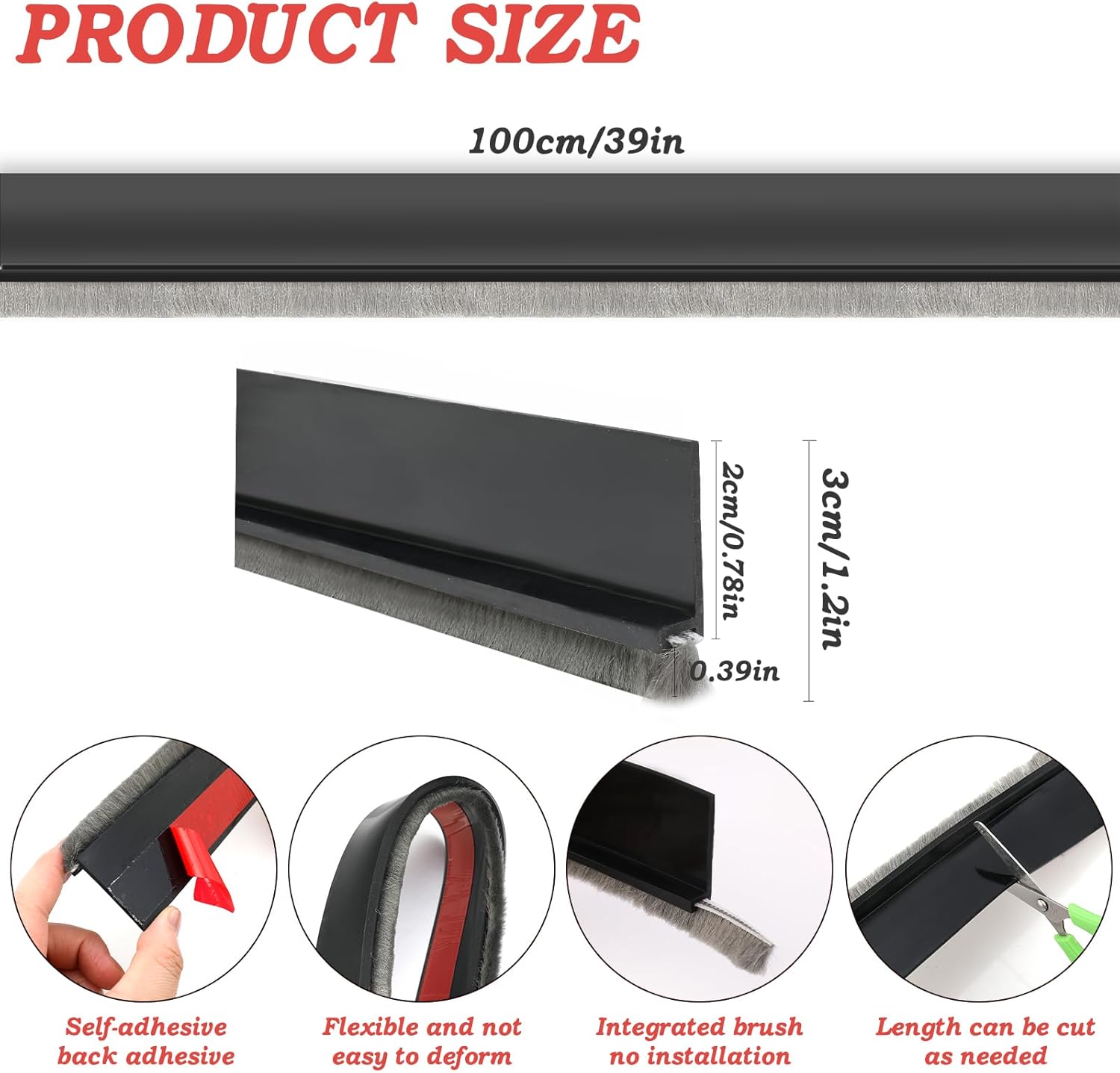 3937 Door Sweep with Brush - Black