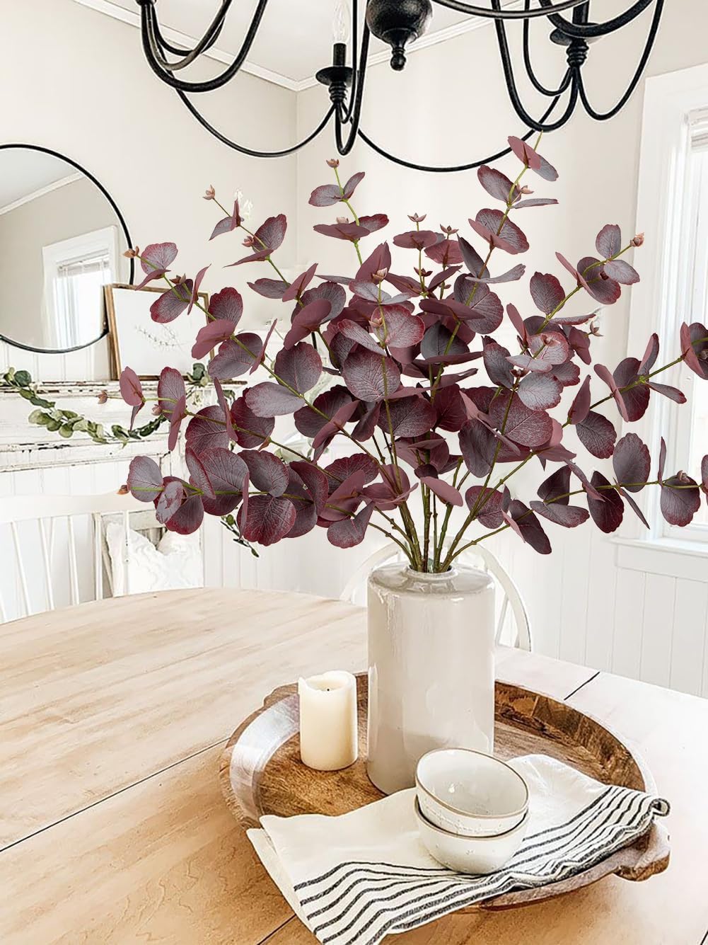 5 Pcs Artificial Burgundy Eucalyptus Stems Fall Decor