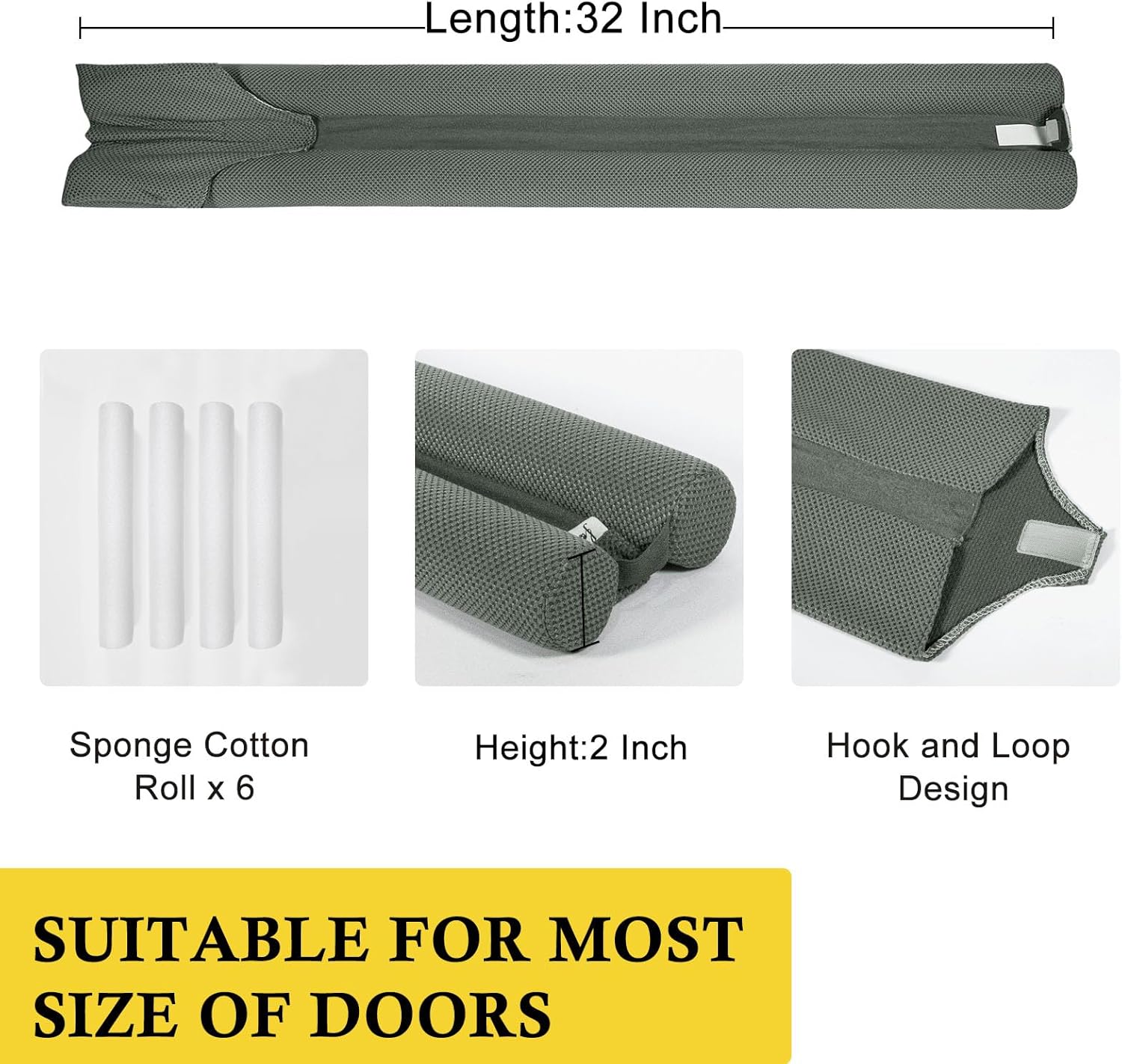 Fowong 32 Inch Adjustable Draft Stopper with Hook Patch