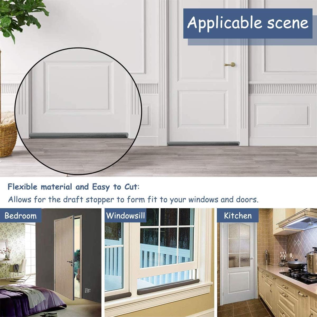 Adjustable Twin Door Draft Blocker - 37 Inch Washable Cuttable