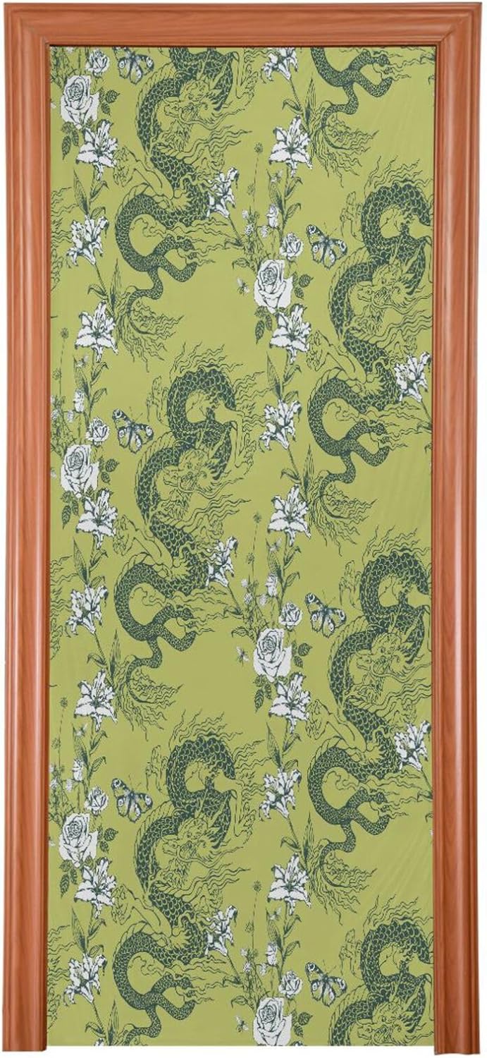 Susiyo Asian Dragon Green Christmas Door Cover Decoration 32x79in