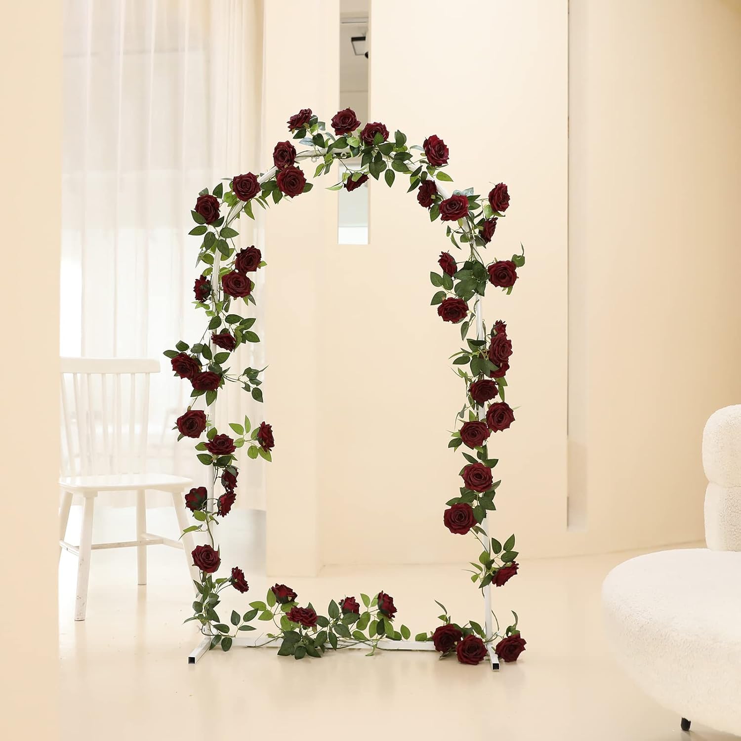 2 Strands 73 Inch Artificial Silk Rose Garland Burgundy