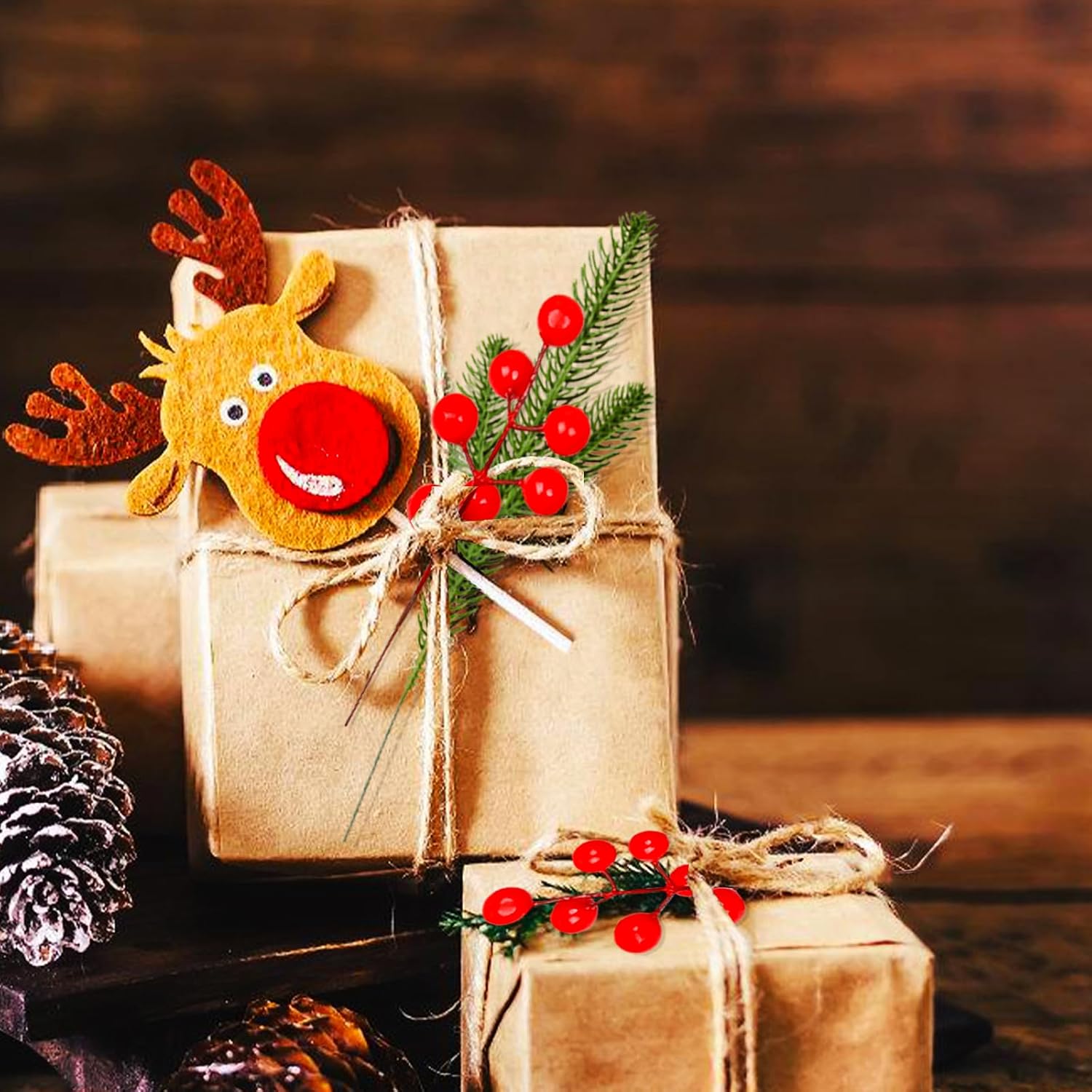 95PCS Christmas Wrapping Decor Set with Artificial Pine Faux Greenery and Red Berries