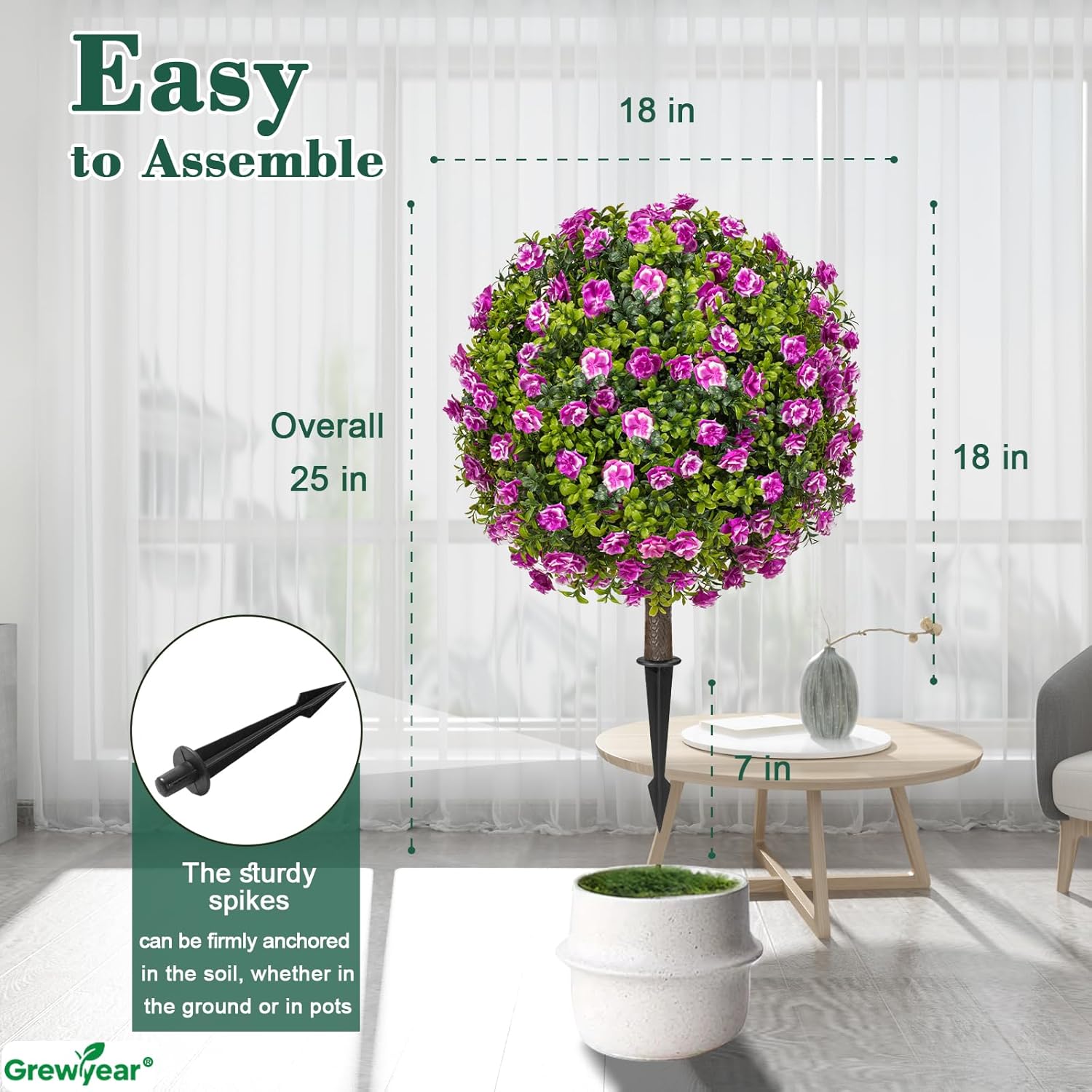Grewyear Artificial Topiary Ball with Ground Spike Set of 2