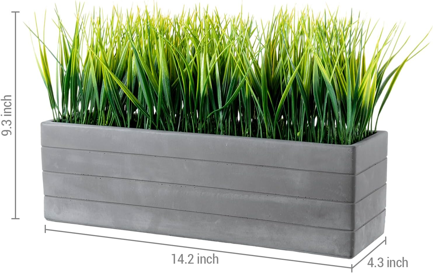 MyGift 14 Inch Artificial Grass Plant in Gray Concrete Planter