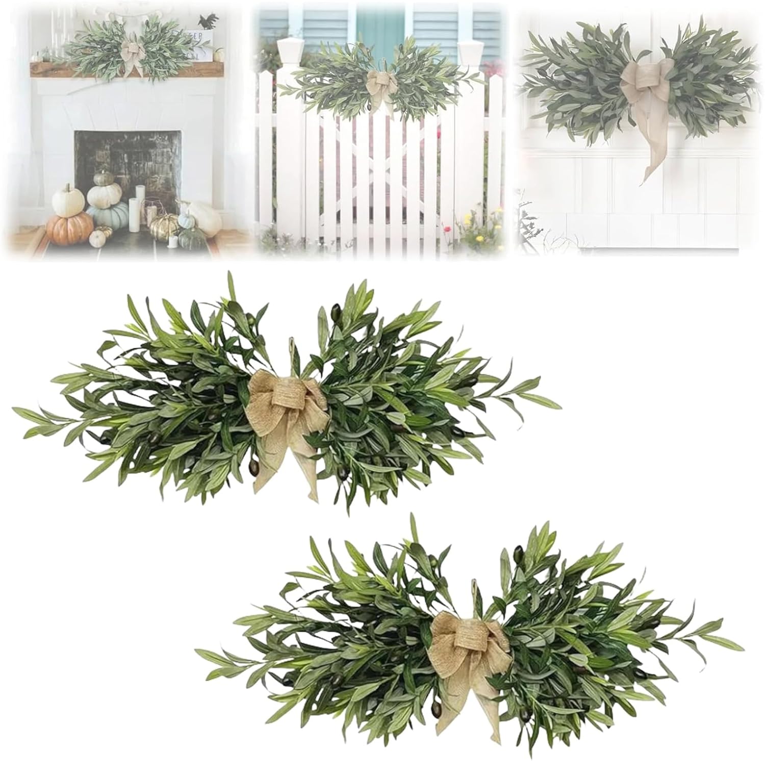 24 Inch Artificial Olive Floral Swag Wall Decor 2Pcs