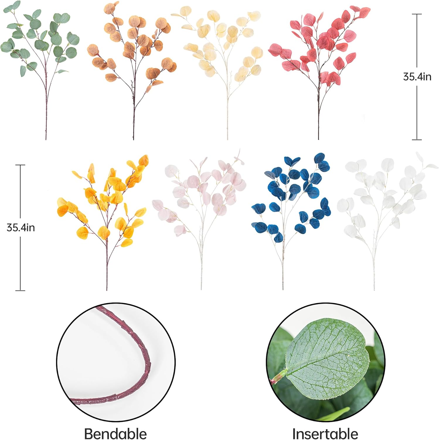 7PCS Long Artificial Eucalyptus Stems for Home Decor and Floral Arrangements