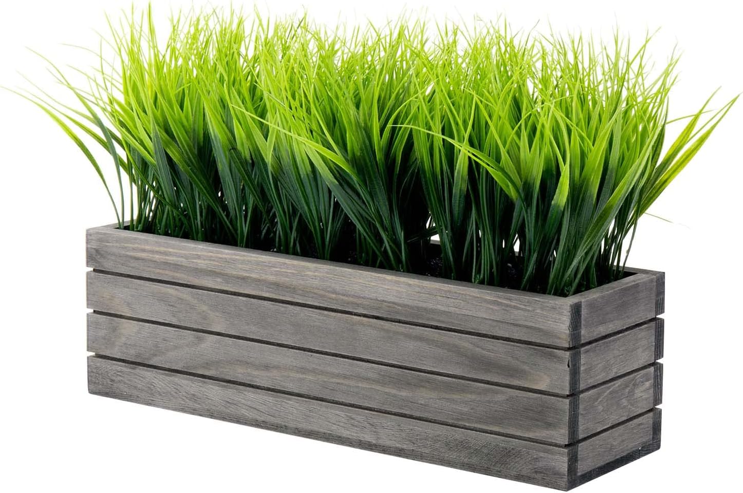 MyGift Artificial Grass in Vintage Gray Wooden Planter