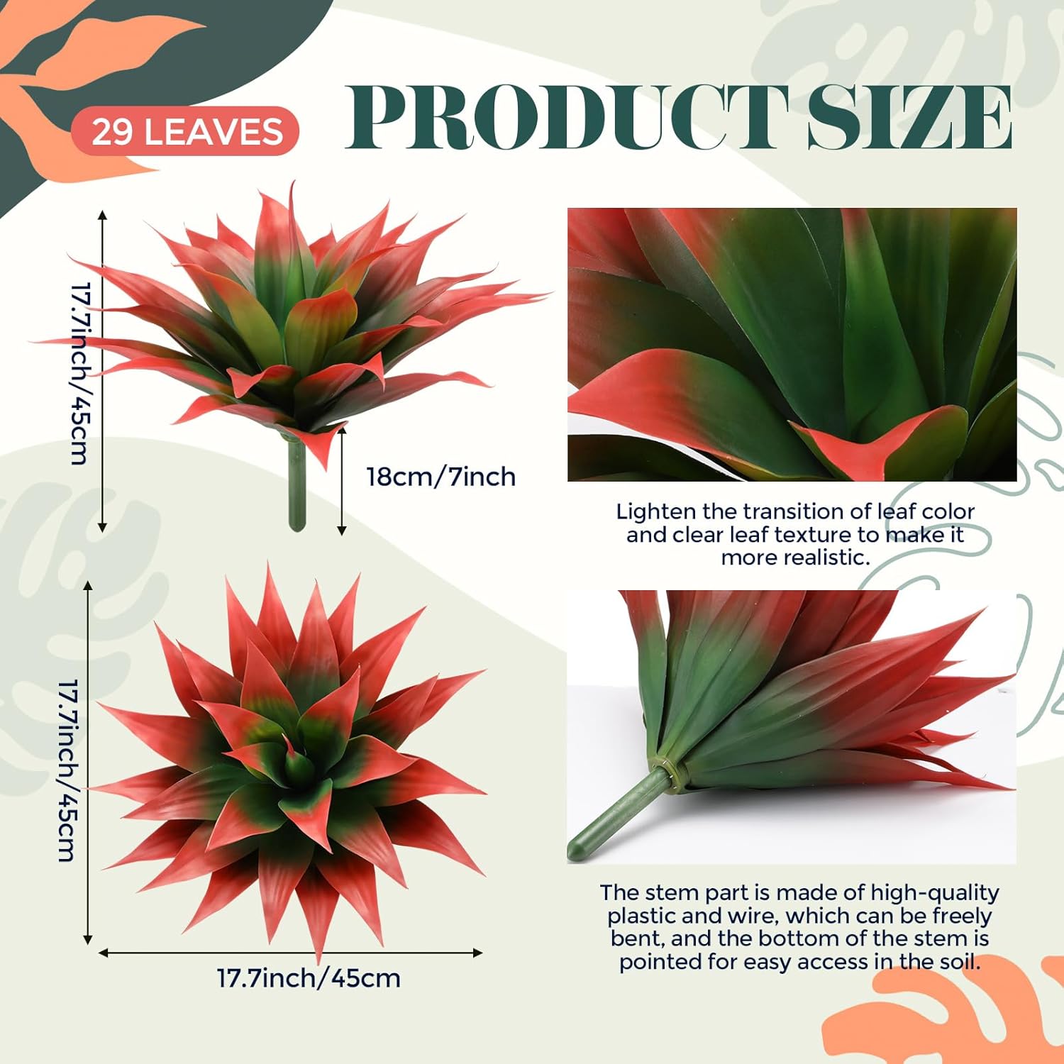 Giegxin 2 Pack 18 Inch Artificial Agave Plants Red UV Resistant Fake Succulent for Indoor Outdoor Home Office Decor