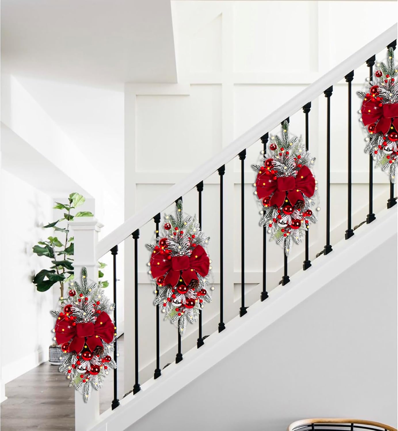 Red Artificial Christmas Teardrop Swag with Glitter Balls and Berries