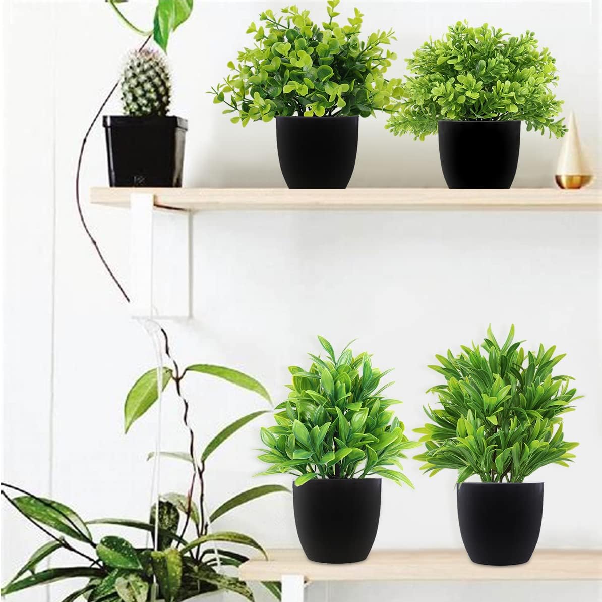 LELEE Artificial Potted Plants 4 Pack Medium Eucalyptus Decorative Grass