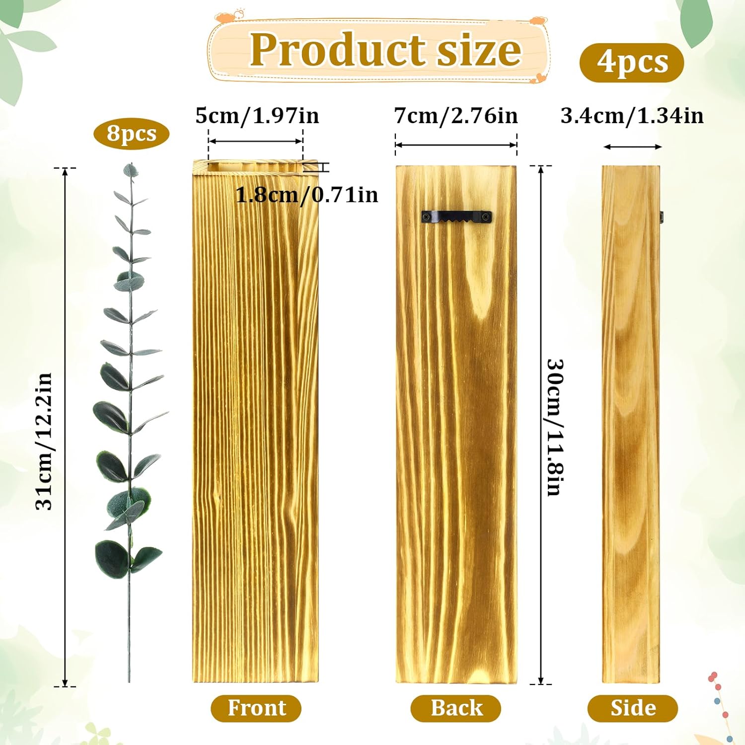 4 Sets Wood Wall Planters for Artificial Plants and Dried Flowers