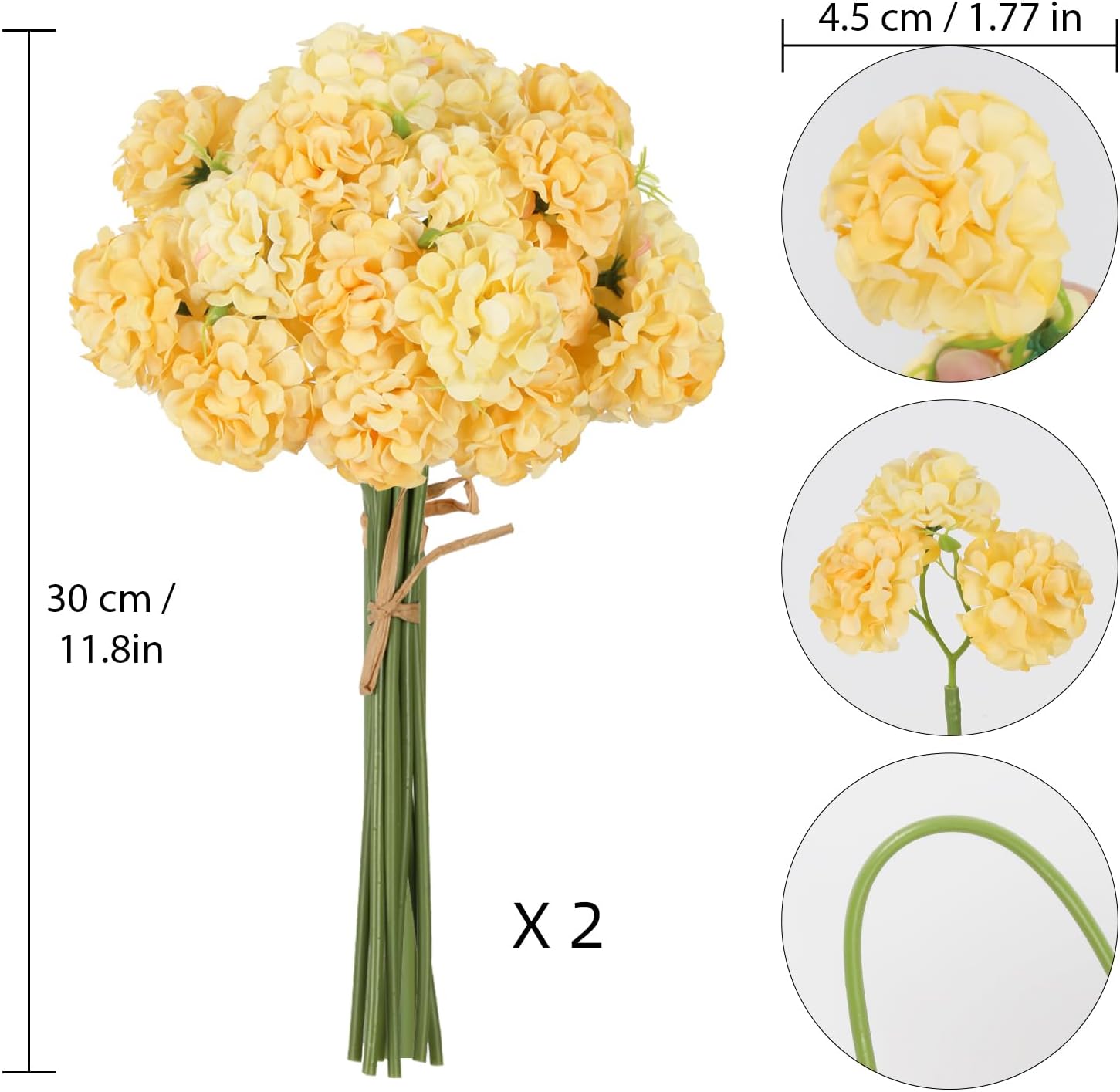 18 Pcs Yellow Hydrangea Artificial Flowers Bouquets Home Decor
