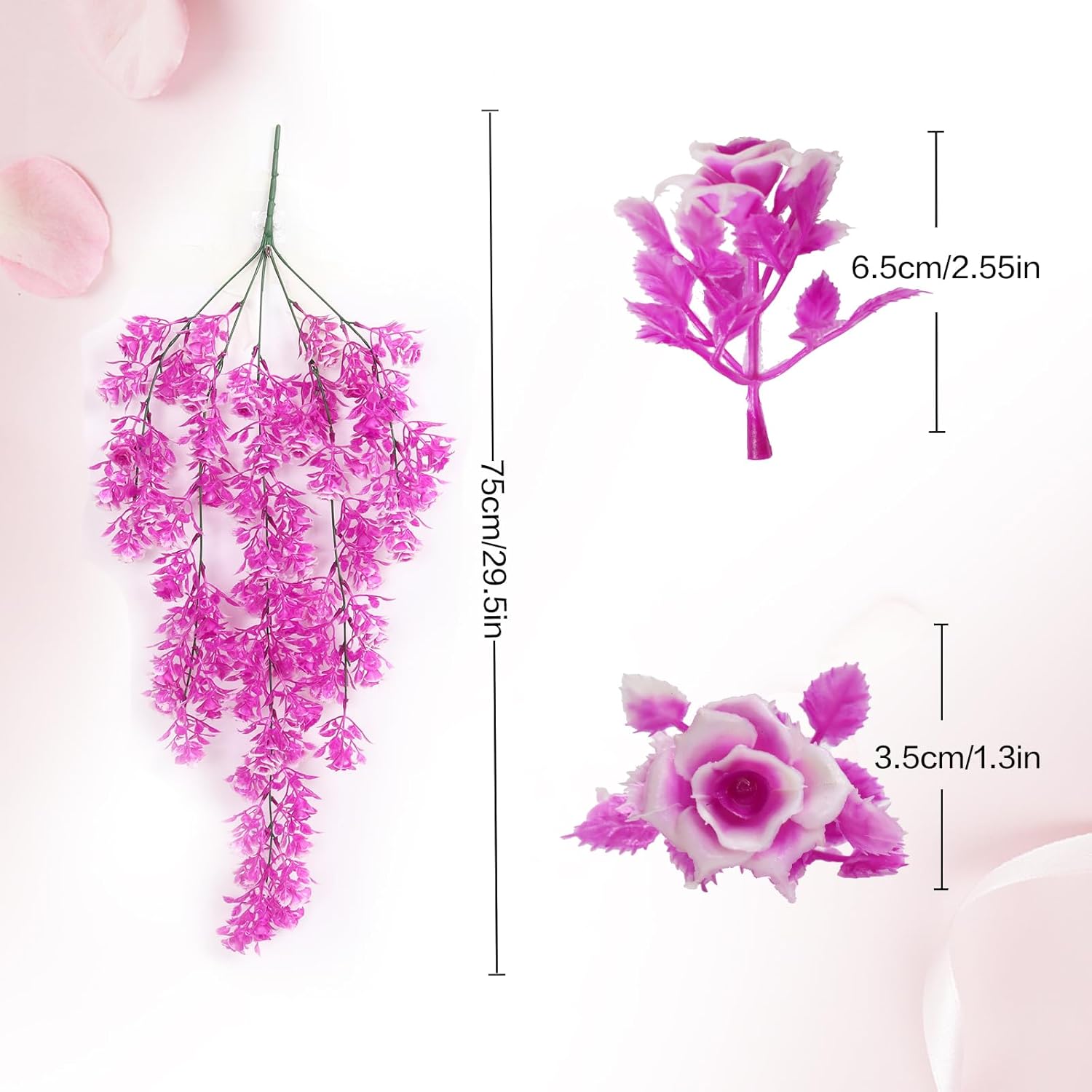 3Pcs Artificial Hanging Rose Plants 295 in UV Resistant for Home Indoor Outdoor Decor Wedding Party