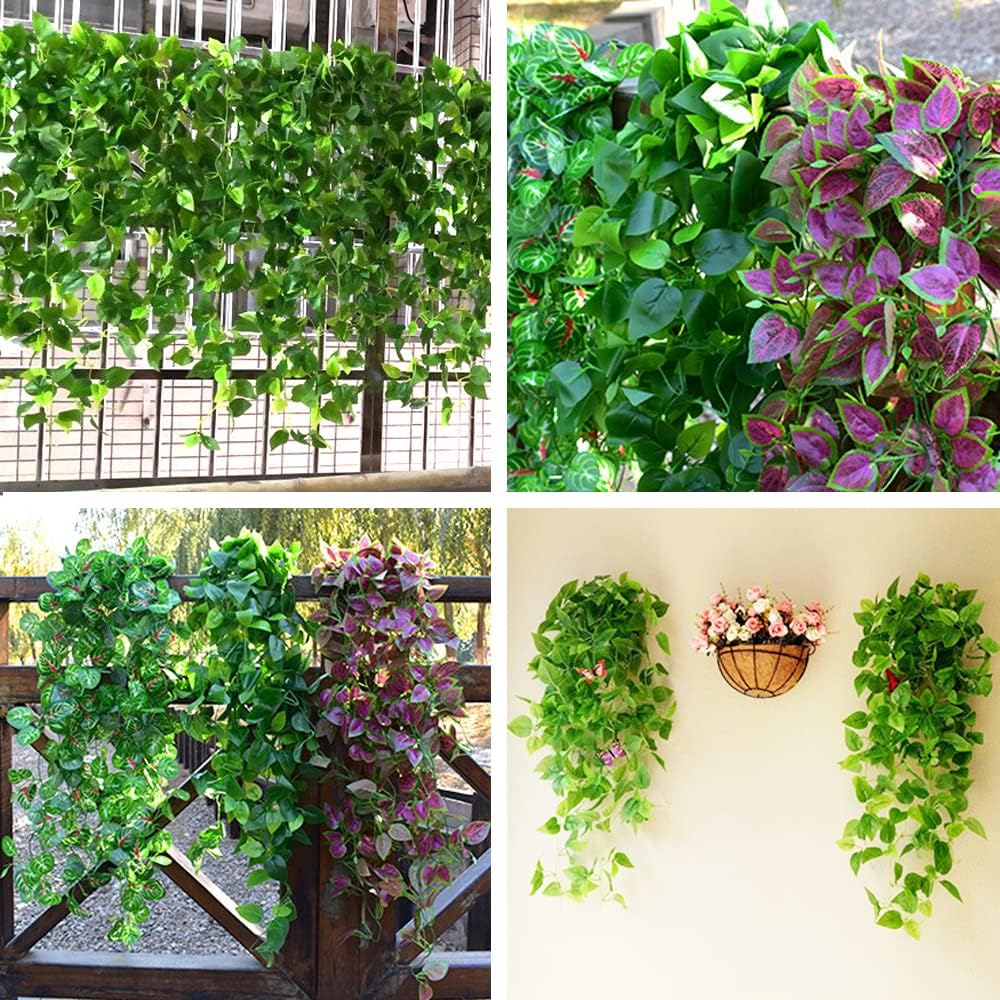 3PCS Perilla Leaves Artificial Hanging Plants for Indoor Outdoor Decor