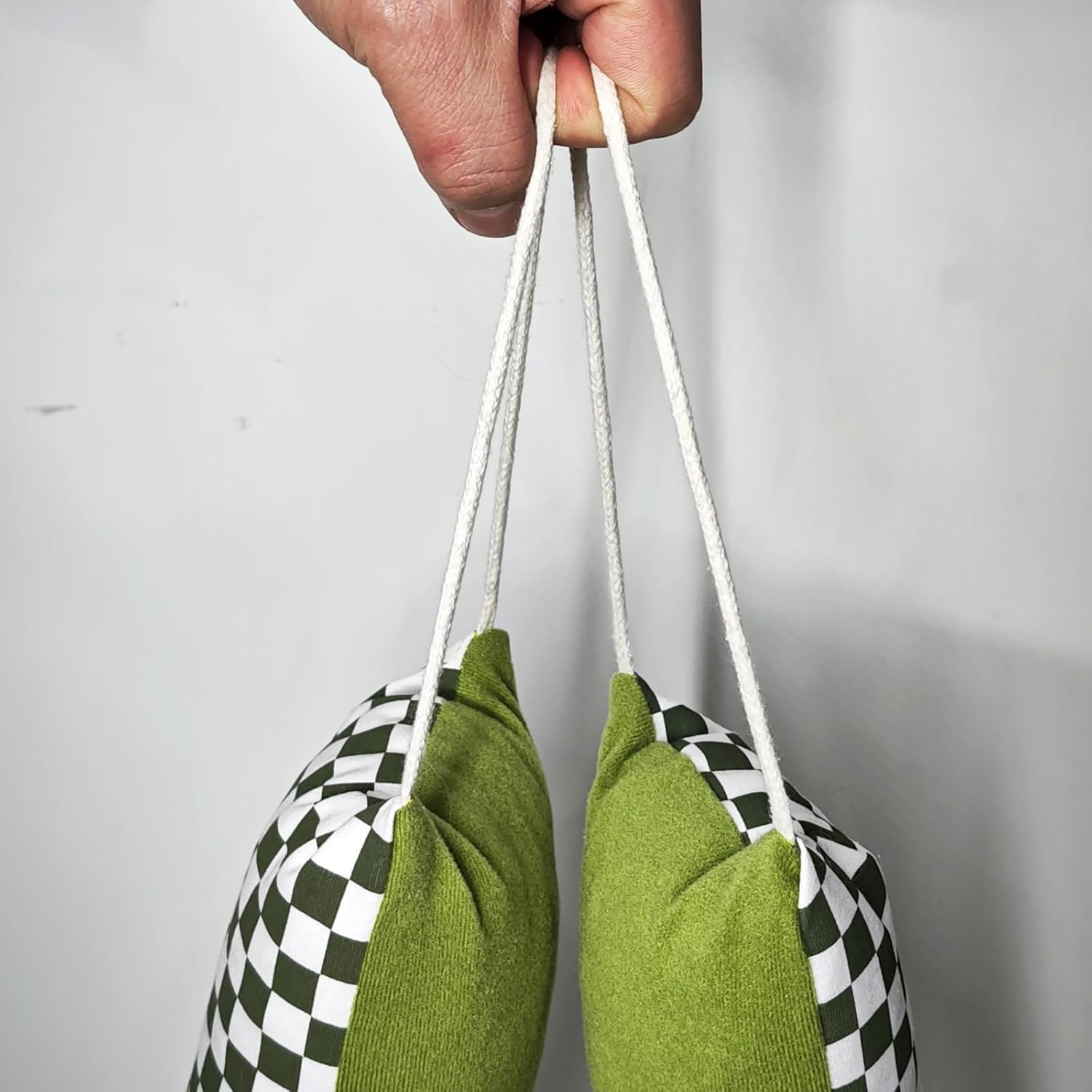 Heavy-Duty Door Draft Stopper with Handle - Green and White Fabric Floor Stopper for Interior and Exterior Doors