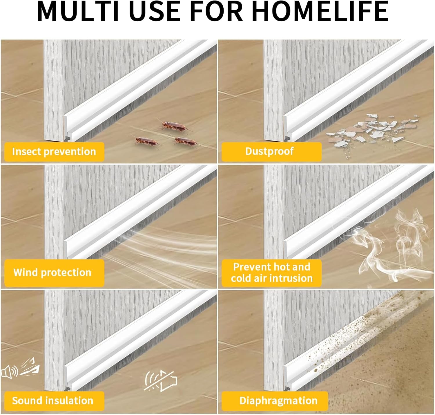 OHLLWERD Door Sweep Set 2 Pcs Under Door Draft Stopper with Brush Seals and Dust Pan