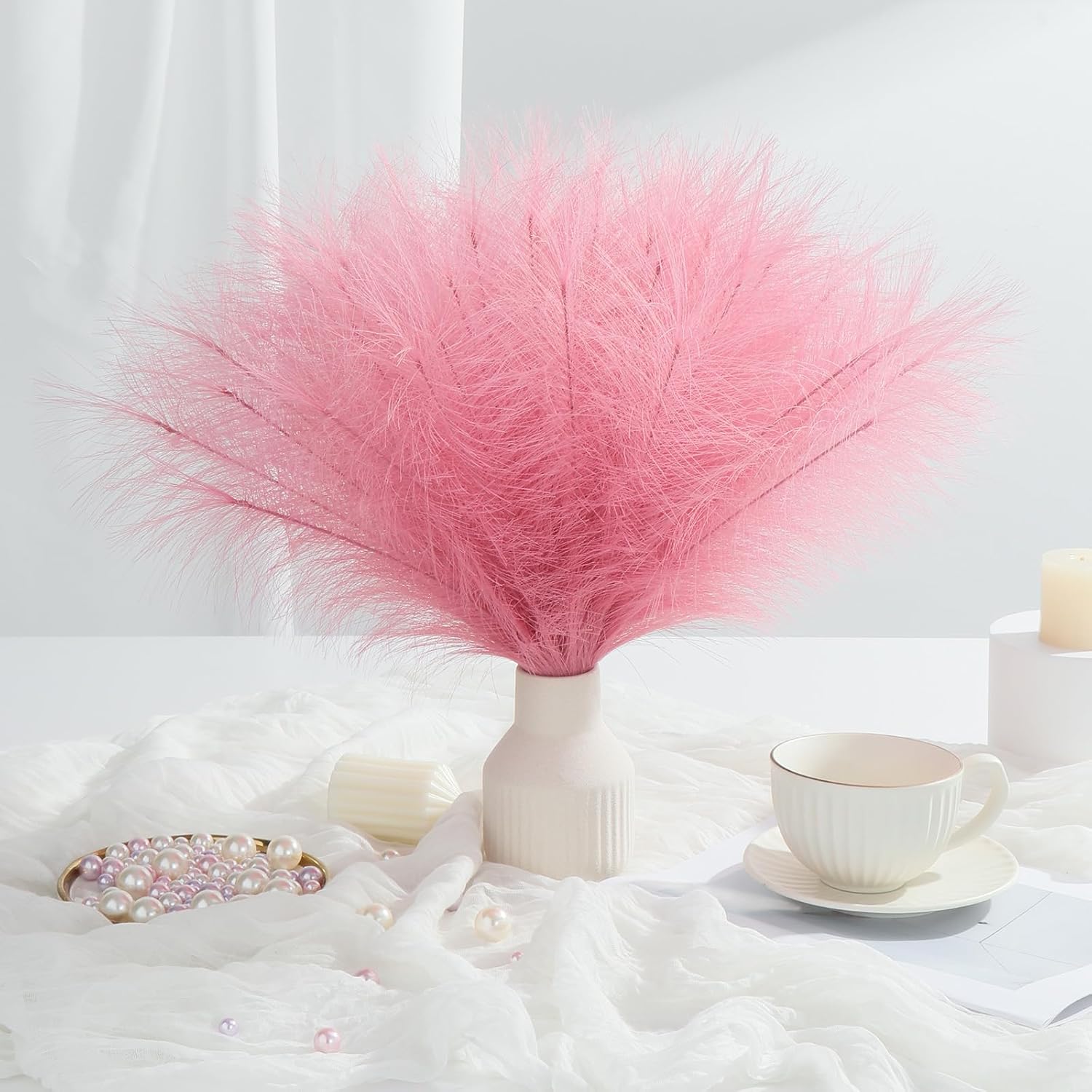 U-LIAN 36PCS Pink Artificial Pampas Grass Decor