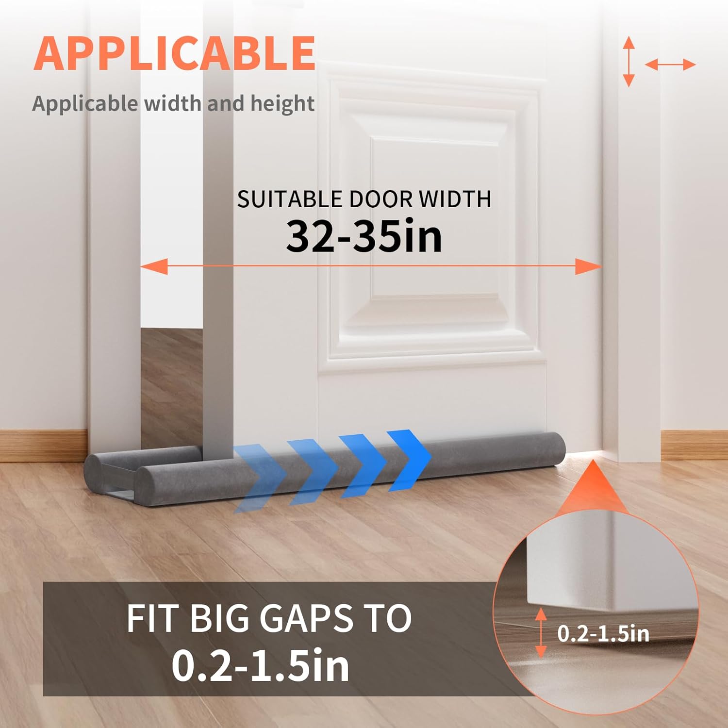 BKSAI Door Draft Stopper 32-36in Grey