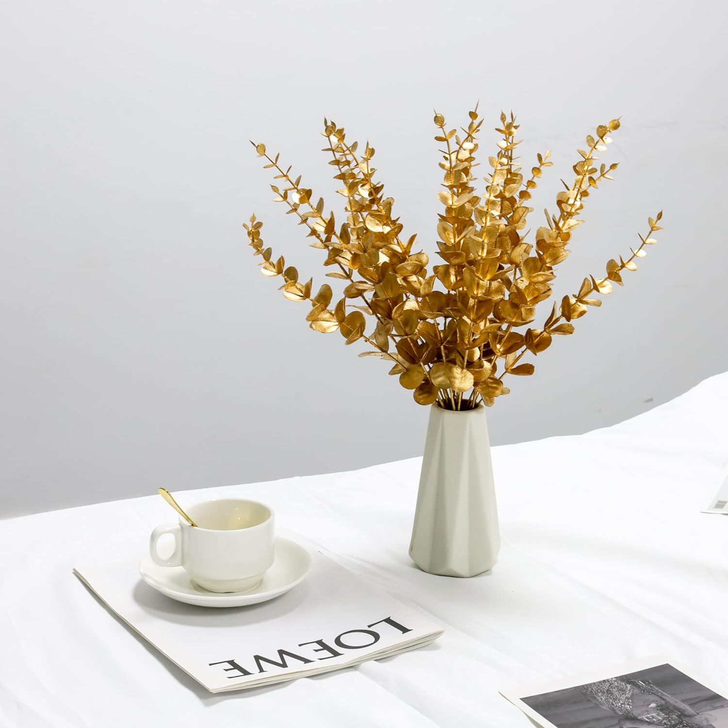 24 Pcs Gold Eucalyptus Artificial Leaves Decor Branches for Wedding and Home