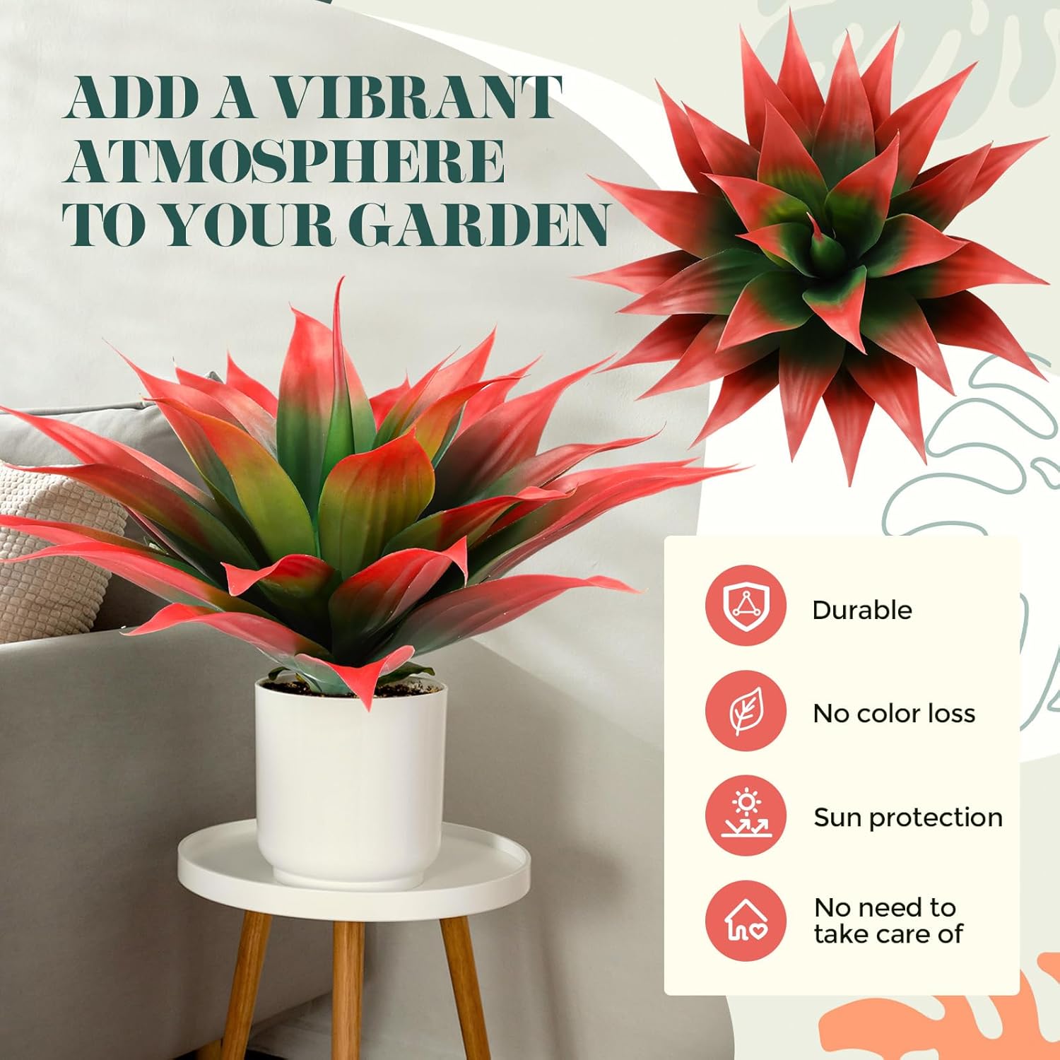 Giegxin 2 Pack 18 Inch Artificial Agave Plants Red UV Resistant Fake Succulent for Indoor Outdoor Home Office Decor