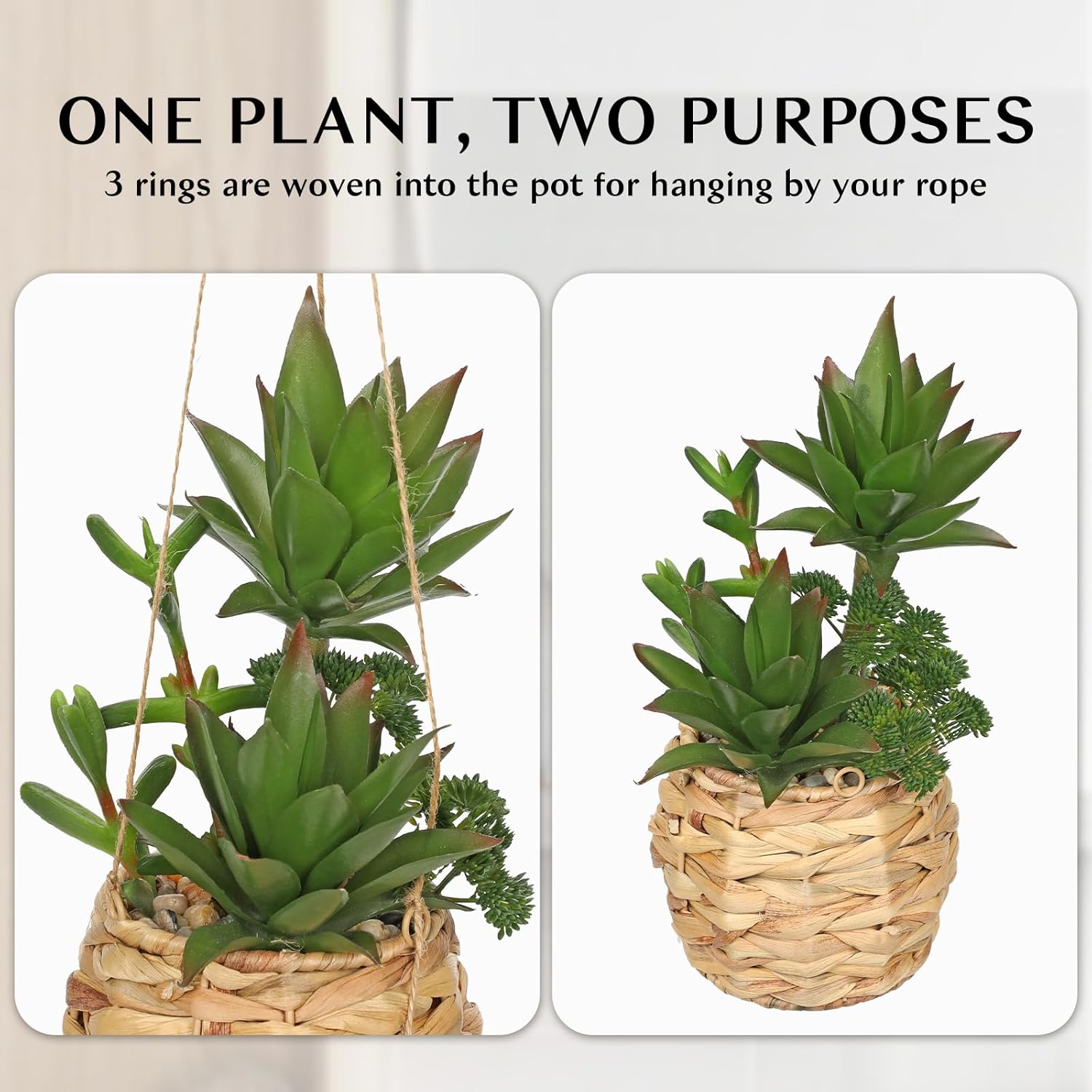 10 Inch Large Artificial Succulents in Woven Pots