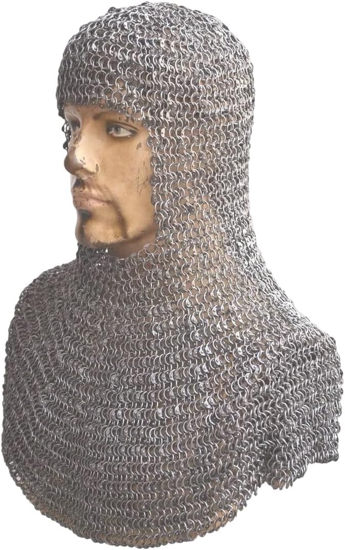 Aluminum Chainmail Coif Round Riveted Hood u76 Silver