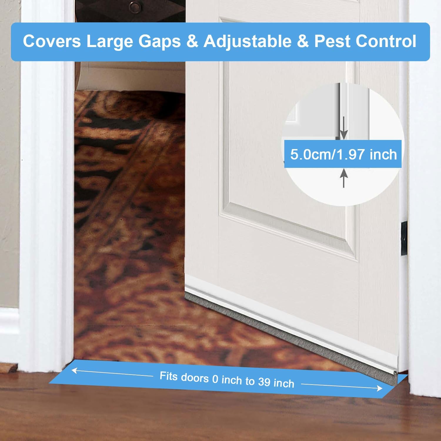 1 PCS Door Draft Stopper with Brush - 2 W x 39 L White