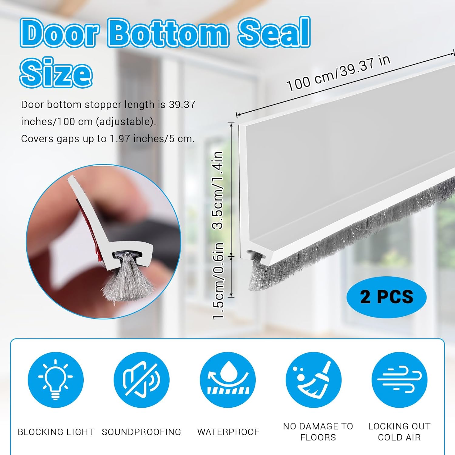 Huakaile 2 Pack Rubber Door Sweep with Brush
