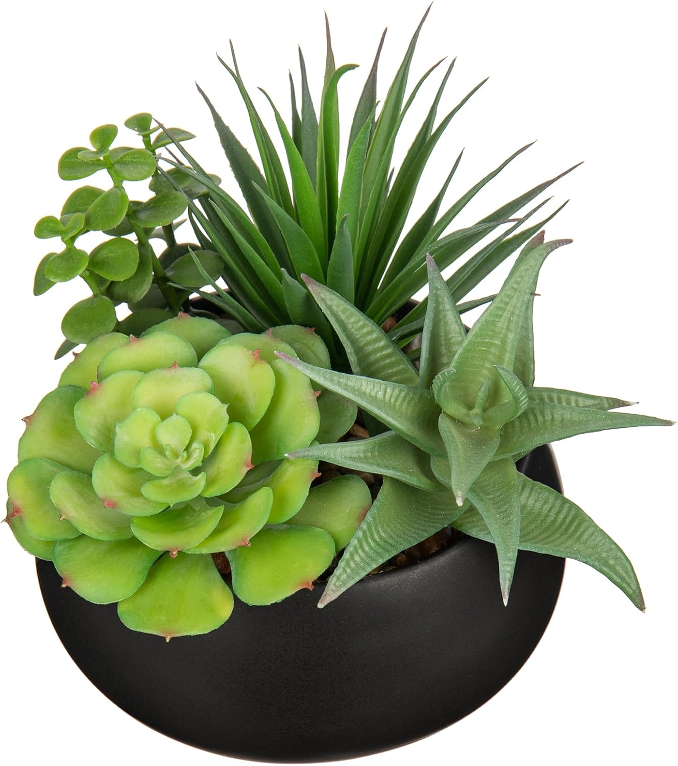 Hollyone Fake Plants Artificial Succulents in Black Ceramic Pots for Home Decor