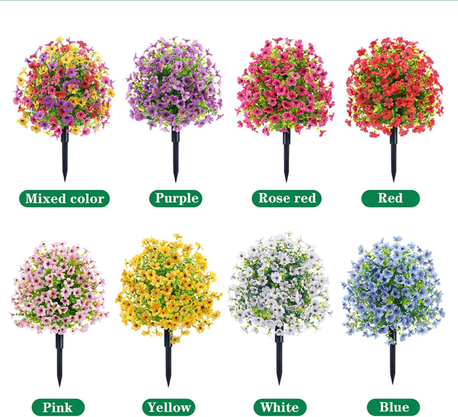 Artificial Flower Garden Stake 24 Multicolor UV Resistant Plastic Faux Greenery