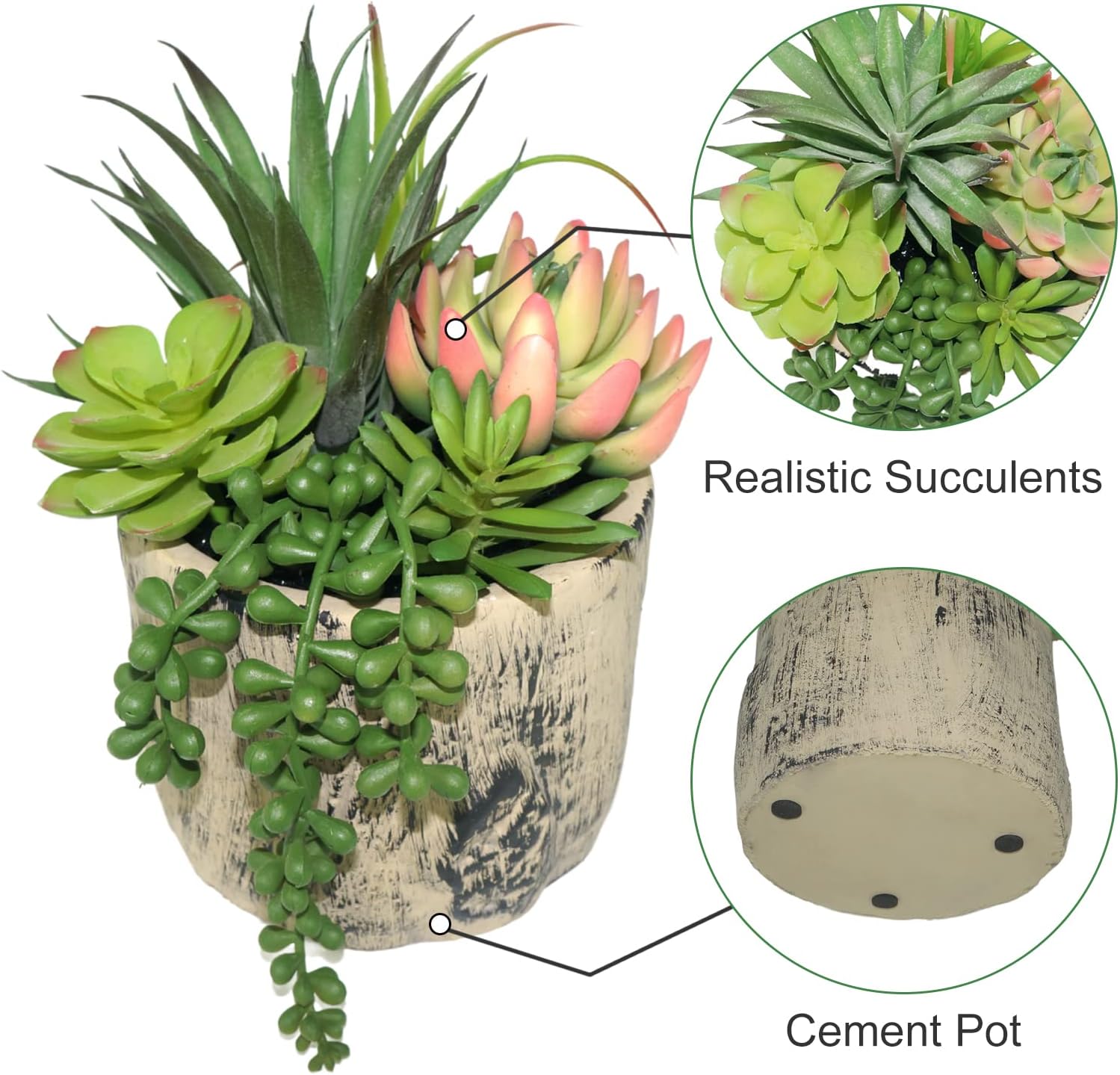 Hisow Artificial Succulent Plants in Ceramic Pots Assorted Decor