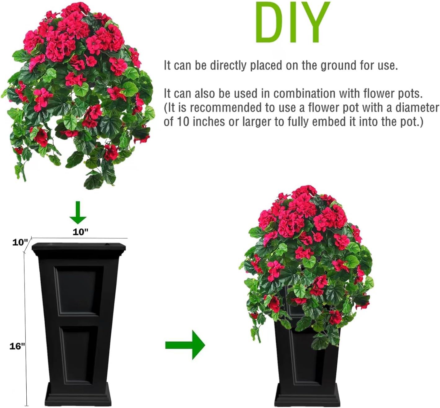 QIANYUN 2PCS Fake Hanging Plants with Red Geranium Flowers