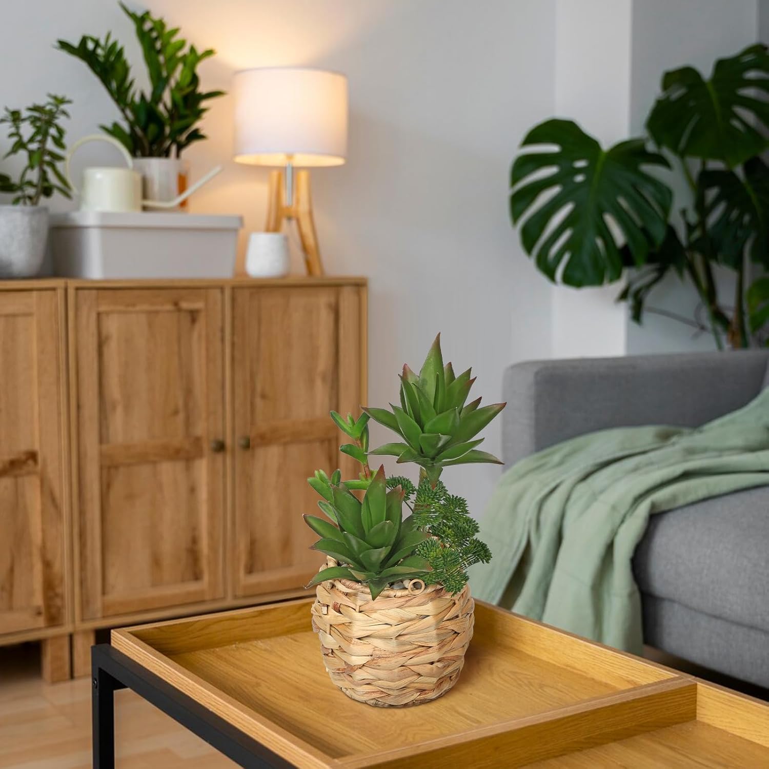 10 Inch Large Artificial Succulents in Woven Pots