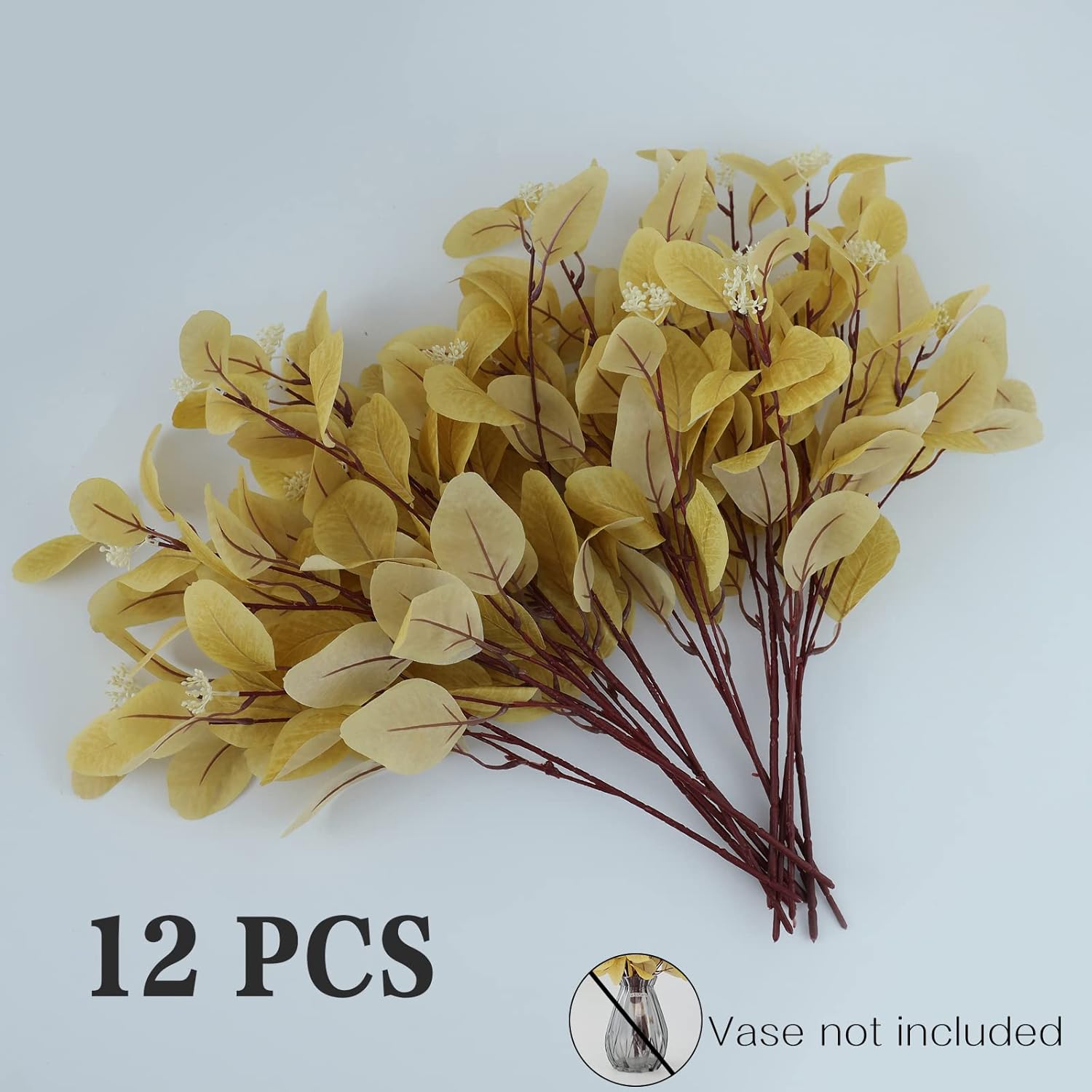 12Pcs Artificial Eucalyptus Stems with Silk Leaves and Berries