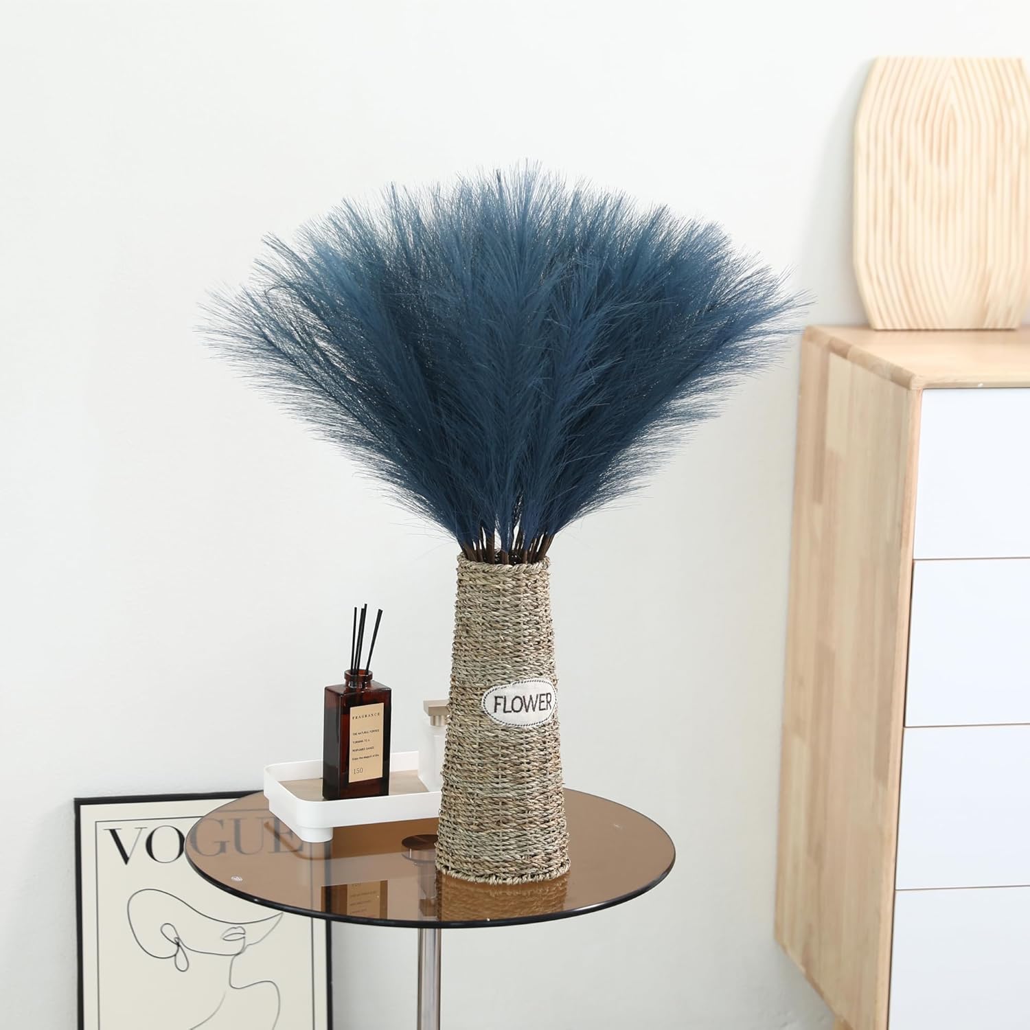 Blue Pampas Grass Decor - 30pcs 24 Inch Artificial Pampas Grass for Home Decor