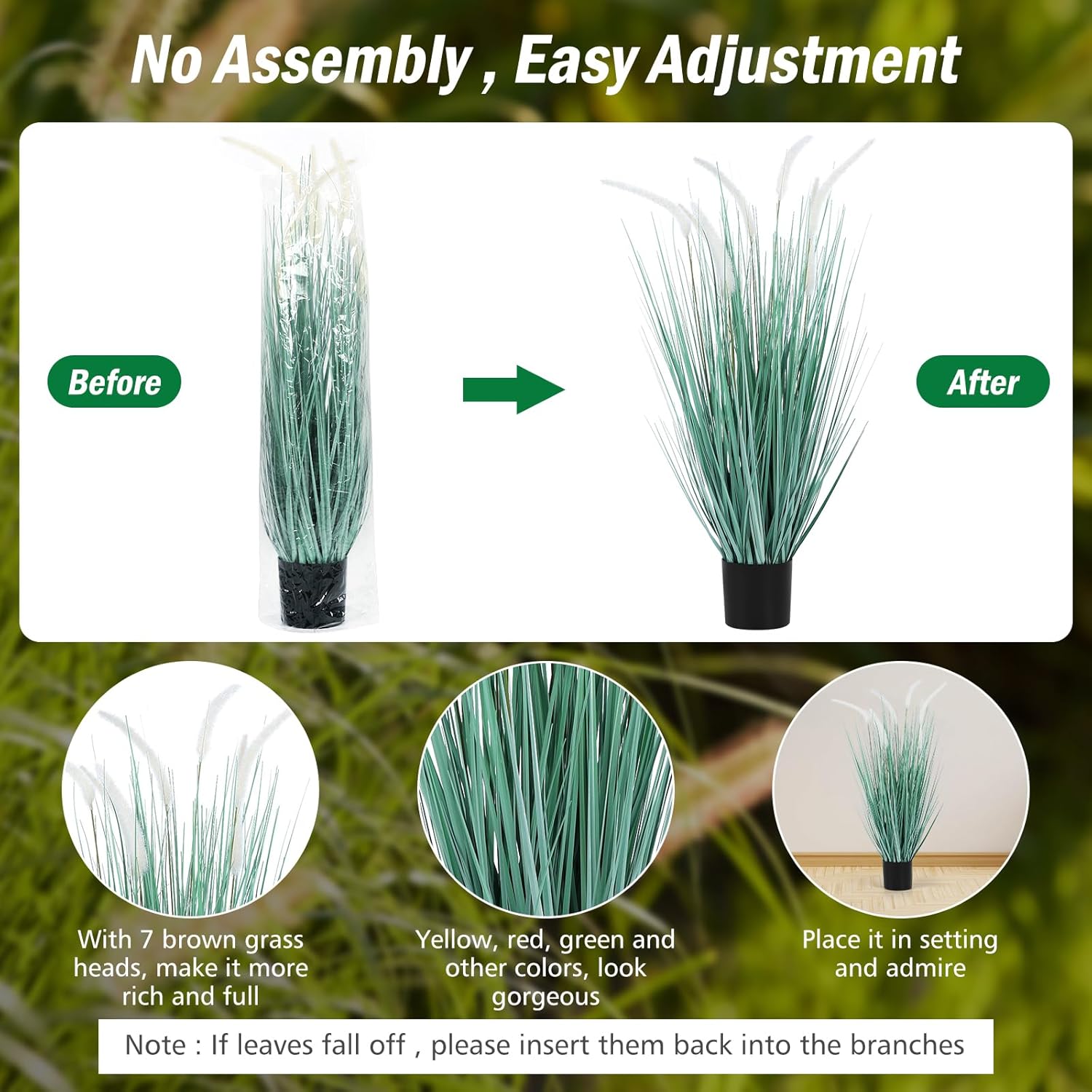 Romantic Season 3FT Artificial Onion Grass Plants with White Pampas Grass
