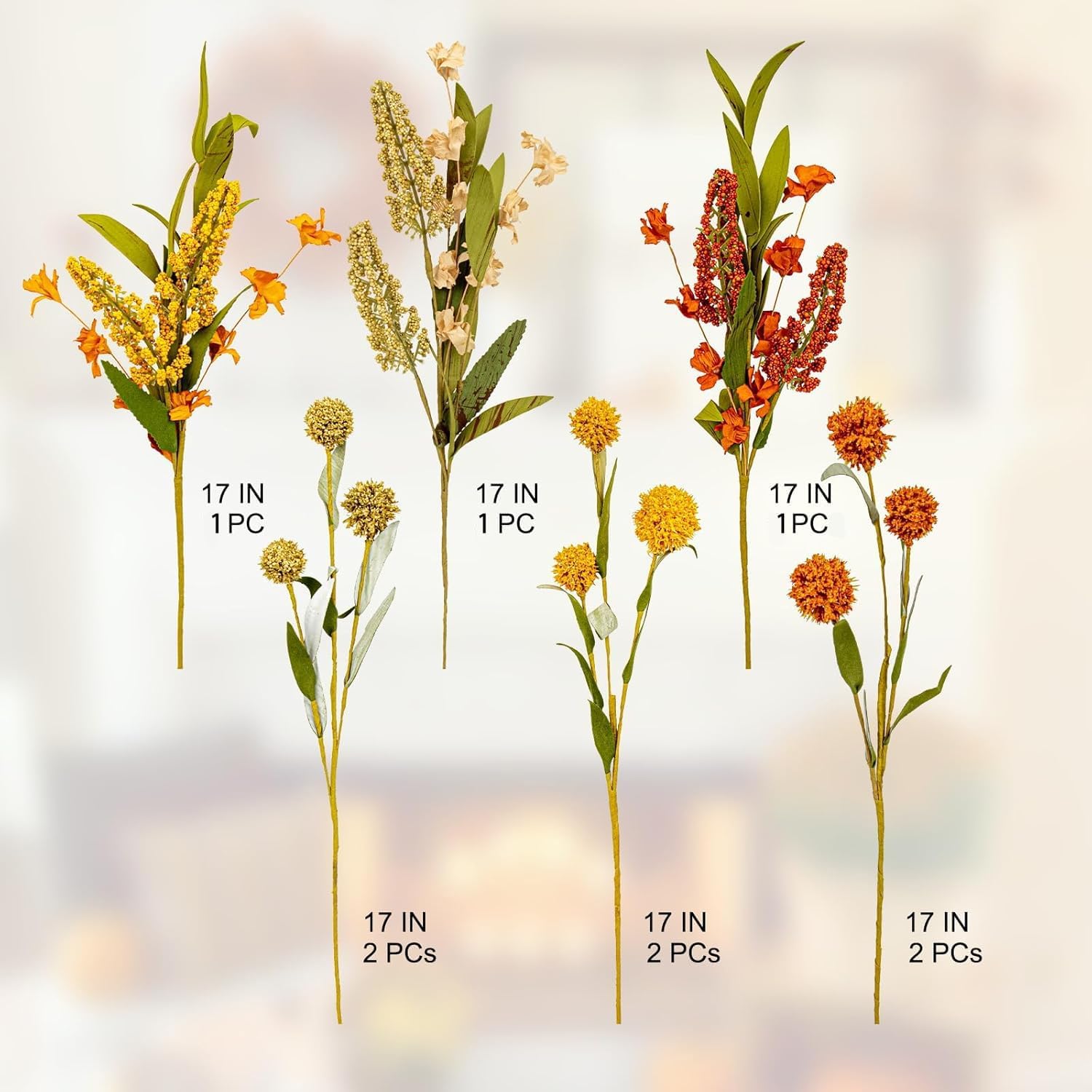 17 Inches Boho Autumn Flowers 9PCS Rustic Floral Picks