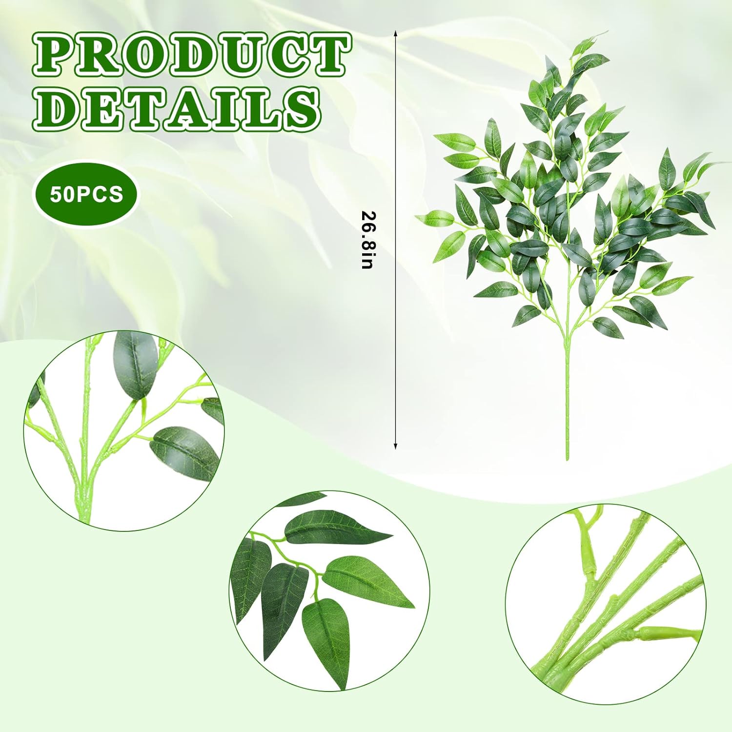 Xinnun 50 Pcs Artificial Ruscus Greenery Stems for Centerpieces and Decor