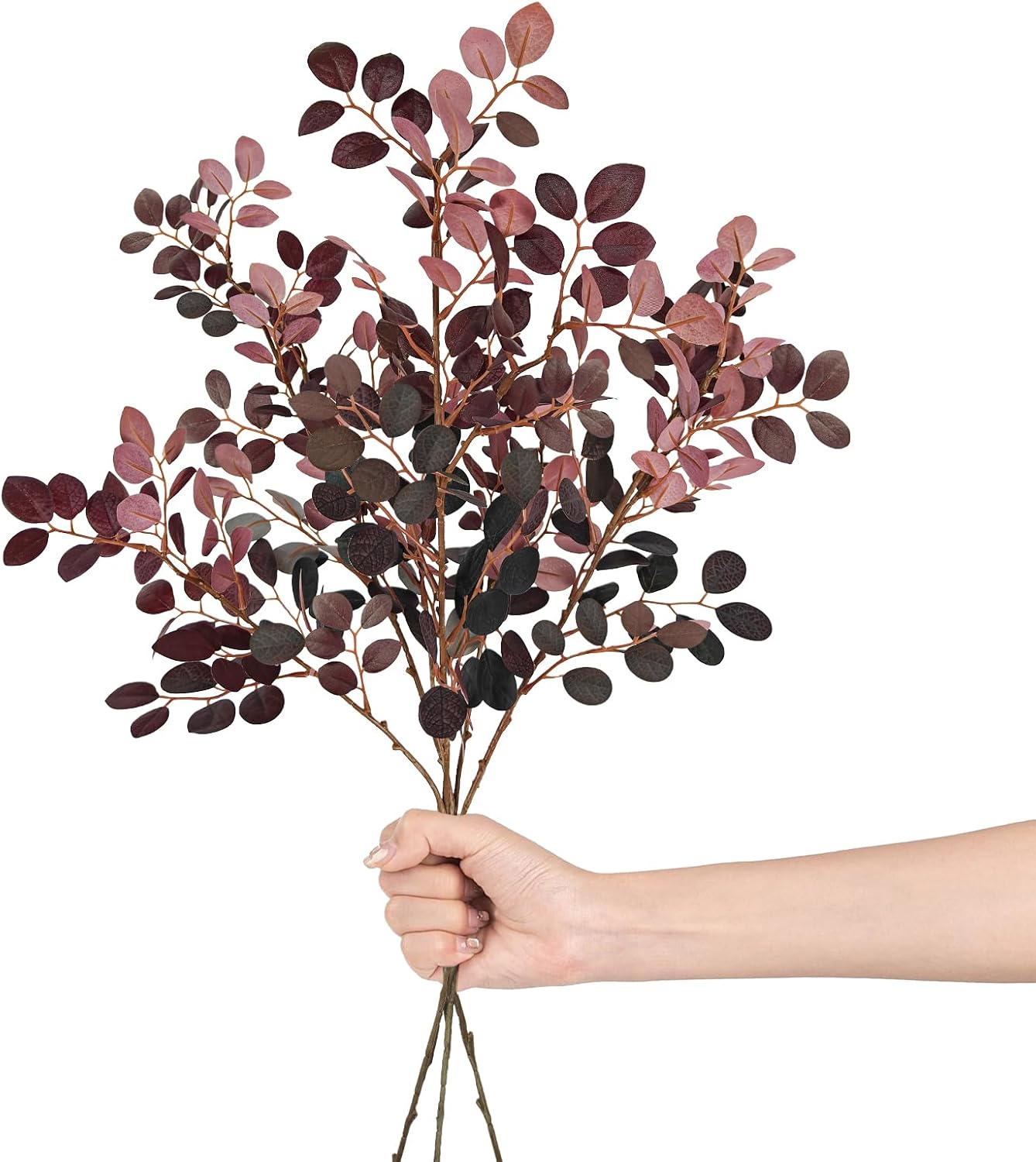 Fall Stems for Vases - Artificial Eucalyptus 3pcs 28 Inch Burgundy