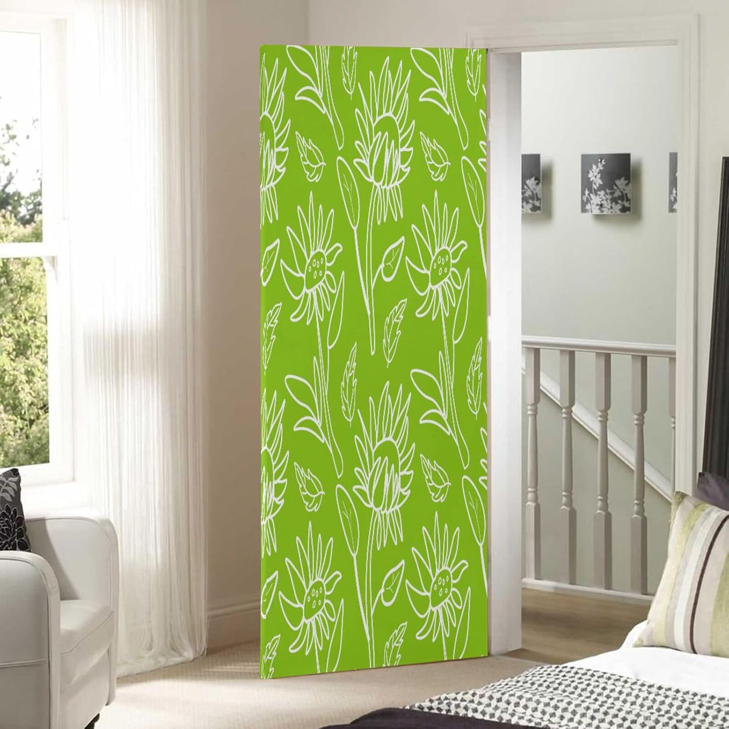 Susiyo Stretchable White Flowers Door Cover for Front Door Home Decor 35x79 Inch