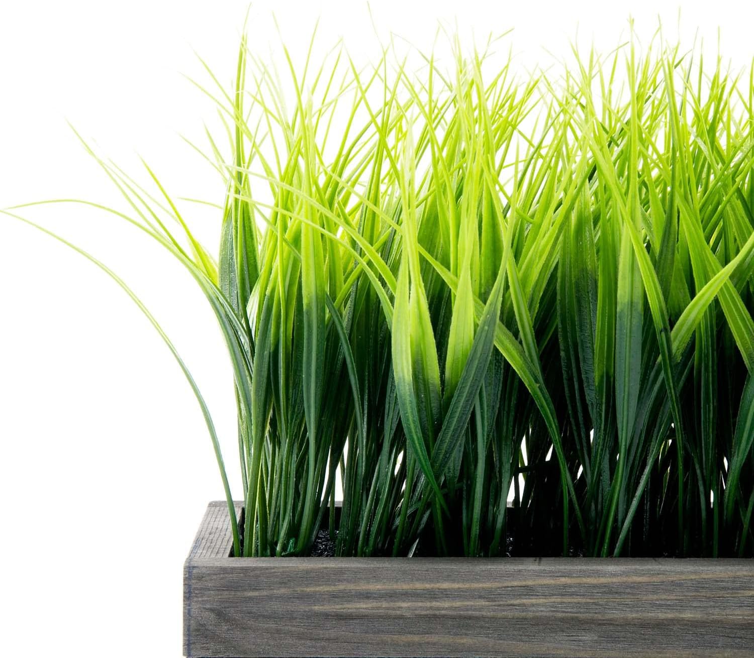 MyGift Artificial Grass in Vintage Gray Wooden Planter