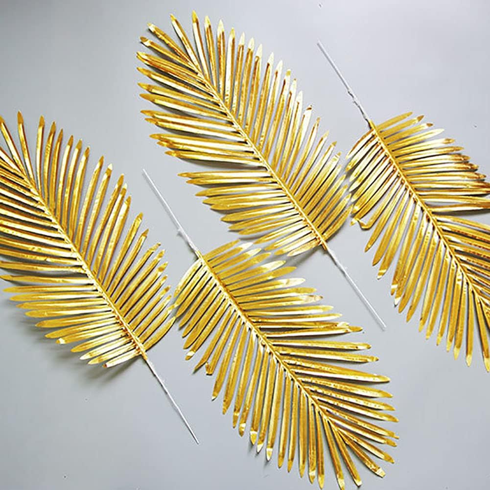 30PCS Artificial Golden Leaves Tropical Palm Faux Plants for Decor